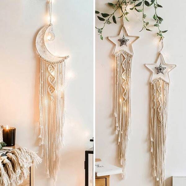 Handmade Boho Moon Star Macrame Dream catcher