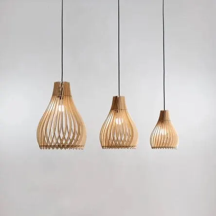 This wood pendant light creates an ambient atmosphere with a soft luminosity that is pleasant to look at on or off.