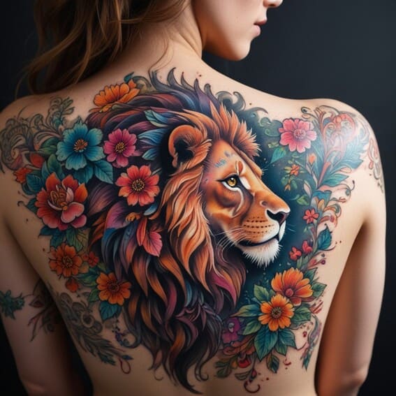 lion back tattoo for women