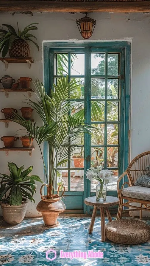 Sunroom with vertical storage solutions.