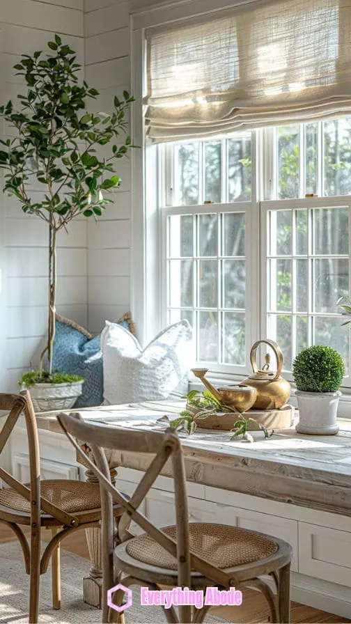 Sunroom with light-colored furniture and walls.