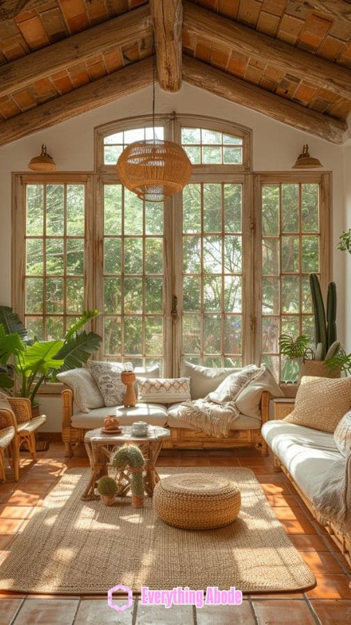 Sunroom with cozy seating arrangements.