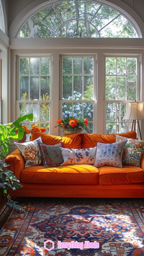 Sunroom with multifunctional furniture.