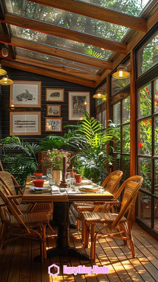 Sunroom with a small dining table.