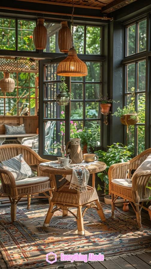 Sunroom with a small dining table.