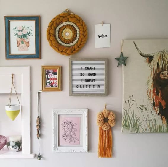 Quirky and creative gallery wall in a cozy corner