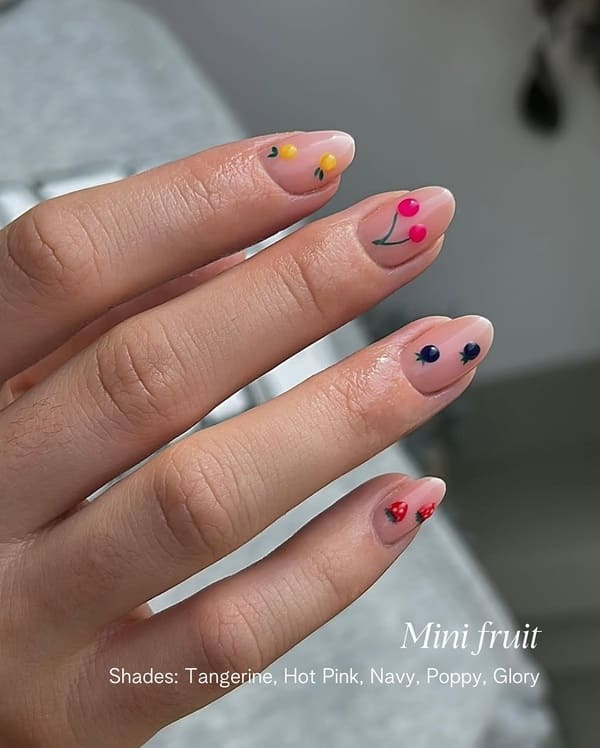 spring nails with tiny fruit designs